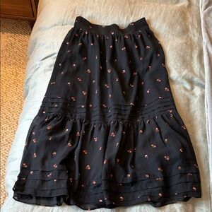 MADEWELL tiered black floral women's midi skirt